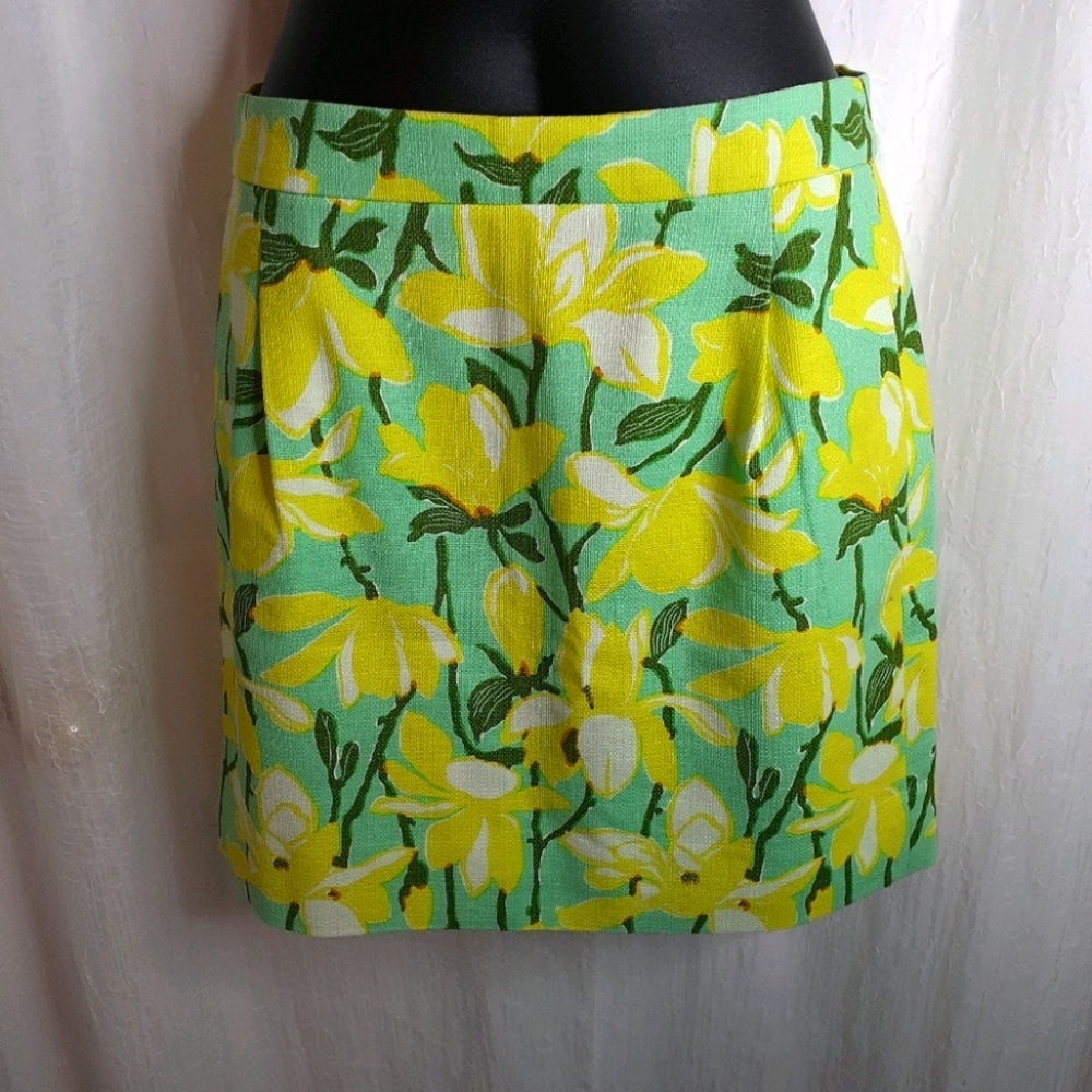 J. Crew Women’s Pistachio Green and Lemon‎ Yellow Floral Mini Skirt size XS